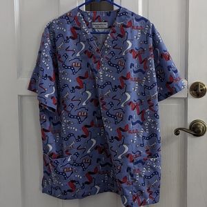 Patriotic Print Scrub Top